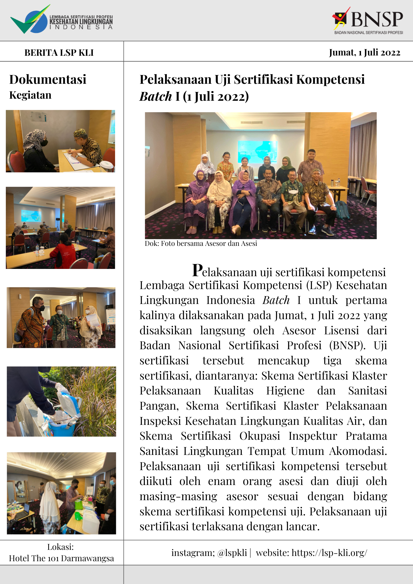 Pelaksanaan Uji Sertifikasi Kompetensi Pertama oleh LSP Kesehatan Lingkungan Indonesia 